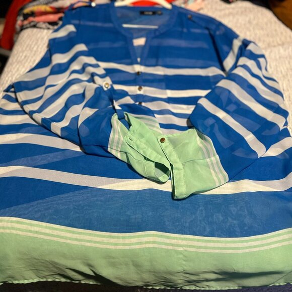 Apt. 9 Tops - Apt 9 Blue and Green Striped Mesh Top! Size 1X